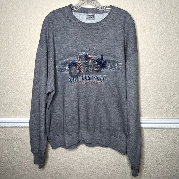 VTG Motorcycle Pullover Sweatshirt Pull Over SZ Large Grunge Crewneck Biker - Picture 1 of 7
